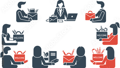 New employee onboarding process and welcome kit for new team members vector