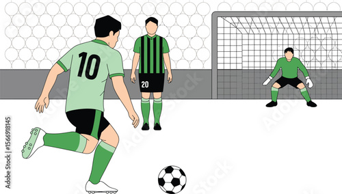 Soccer Player Preparing to Kick Towards Goal