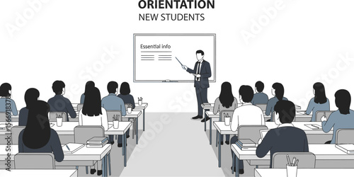 Student orientation event illustration for new students and school event
