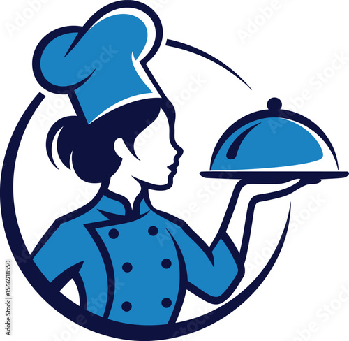 Female Chef Holding Cloche Illustration