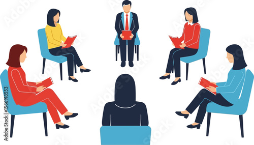 Illustration of group therapy session with people sitting in a circle