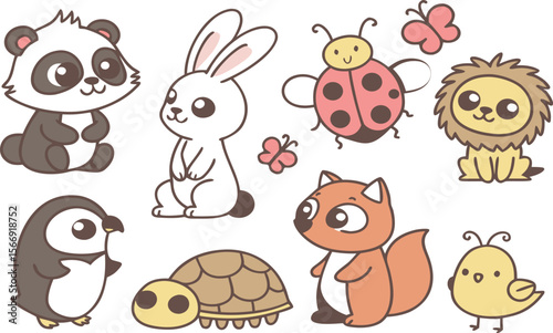 Funny cartoon animal character heads vector illustration set