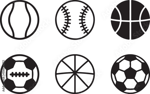 Sports Balls Icon Set - Vector Illustrations of Athletic Equipment for Various Games

