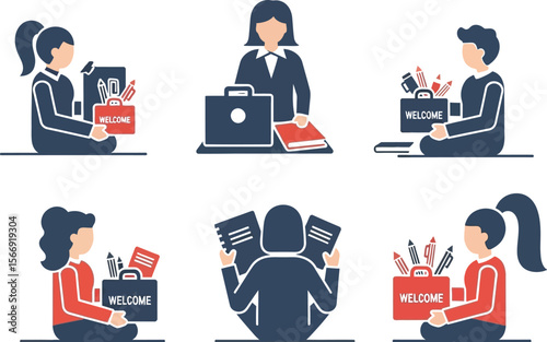 New employee onboarding welcome kit vector illustration business concept