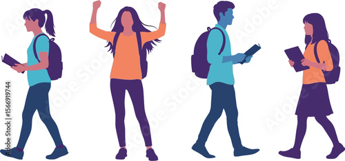 Stock vector illustration of students with backpacks going to school study