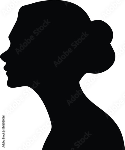 Black vector silhouette of a woman's head in profile with a flower, an abstract illustration of beauty and thought
