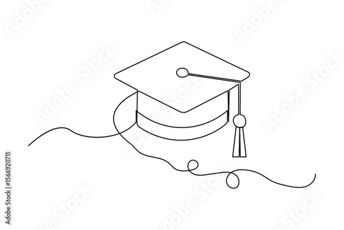 Graduation cap minimalist one line drawing isolated outline illustration for education ceremony