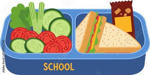 Healthy school lunch box ideas with sandwich vegetables and snack for kids