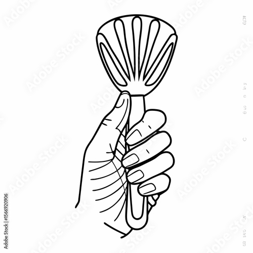 Hand holding utensil, line art style, monochrome, for culinary blogs
