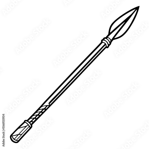 Spear illustration, line art, black and white, for historical design