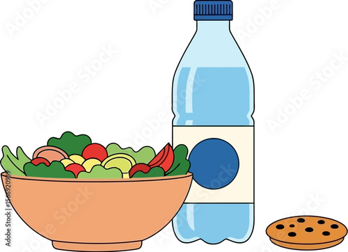 Healthy eating concept with salad water and cookie diet balanced meal plan