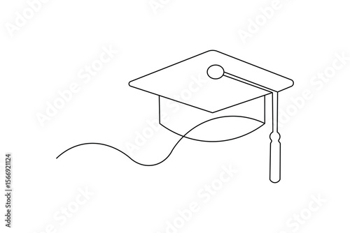 Graduation cap minimalist one line drawing isolated outline illustration for education ceremony
