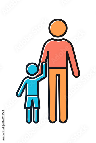 Tall parent figure with child reaching up