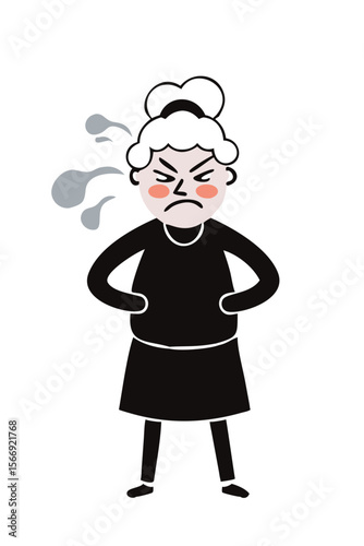 Angry elderly cartoon woman crying with clenched fists