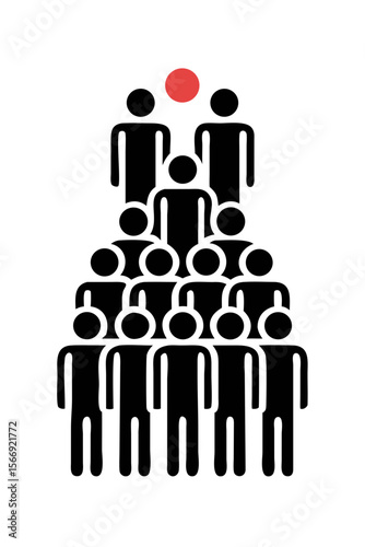 Pyramid of black stick figures with red circle leader
