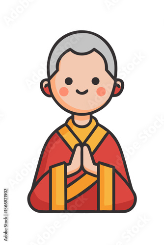Smiling Buddhist monk with hands in prayer