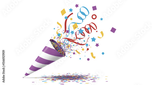 Party Popper Extravaganza: A vibrant confetti explosion erupts from a celebratory party popper, creating a dynamic and festive scene.