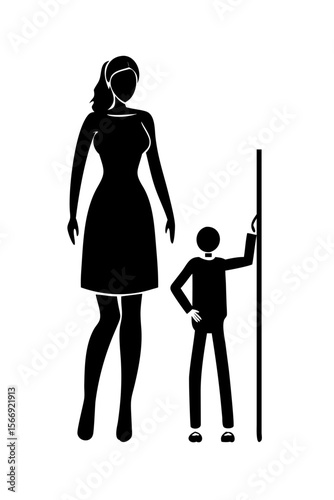 Tall woman standing beside short child in silhouette