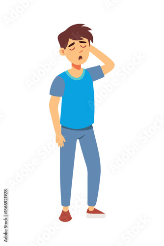 Tired man yawning with hand on face