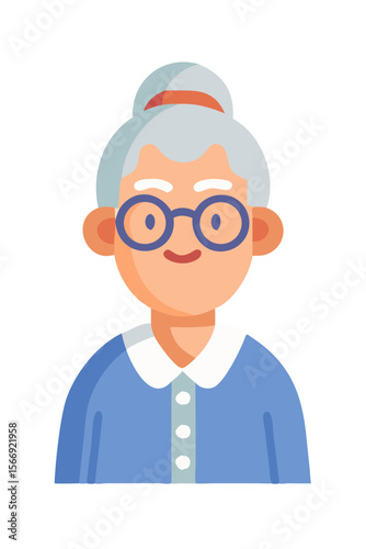 Smiling older woman with glasses and bun