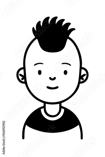 Black and white cartoon boy with mohawk hairstyle