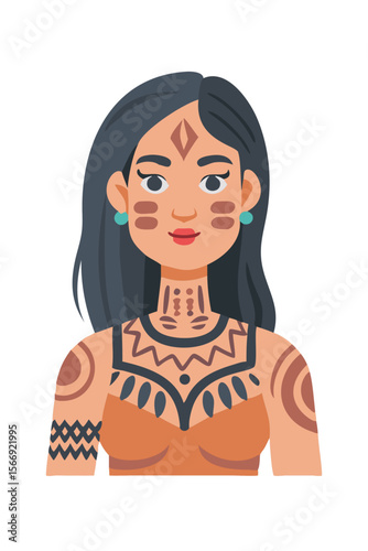 Woman with tribal tattoos and jewelry