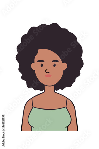 Woman with afro hairstyle in green top