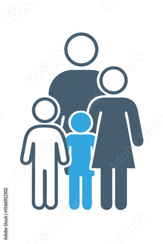 Family icon in flat style with two adults and children