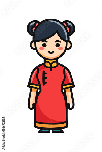 Cartoon girl in traditional Chinese dress