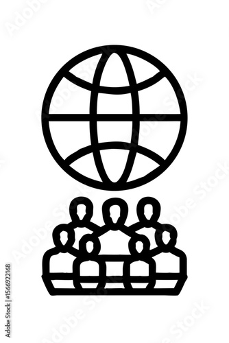 Global community icon with people and globe outline