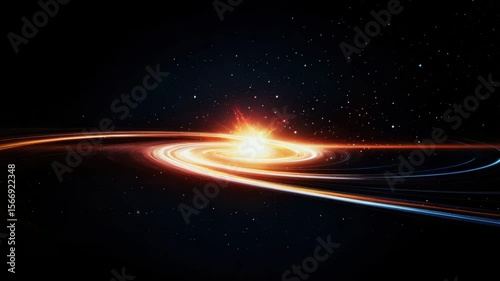 Mesmerizing Cosmic Scene Featuring Glowing Celestial Phenomenon, Swirling Light Trails, Radiant Center, Black Hole or Galaxy, Set Against Starry Space and Deep Universe Backdrop