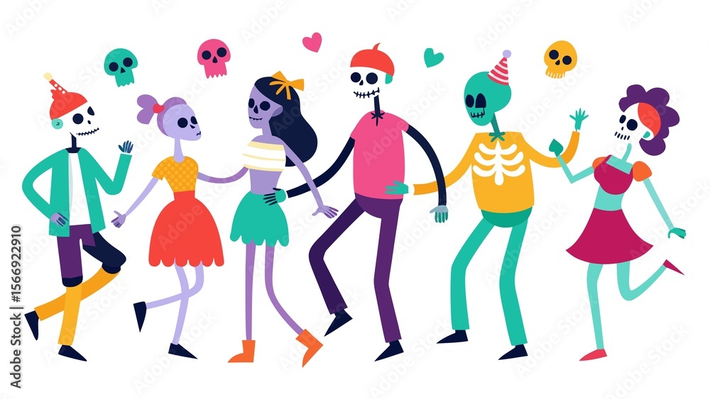 Fototapeta premium Photo of skeletons are dancing at a festive halloween party