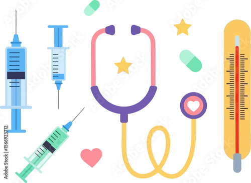 Medical healthcare vector design with stethoscope syringe and thermometer icon