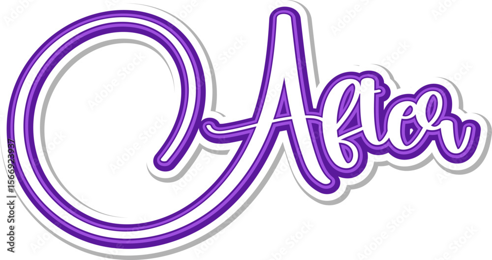 Obraz premium After - 3D Text in magenta on white background. Abstract After Text Effect Design. 