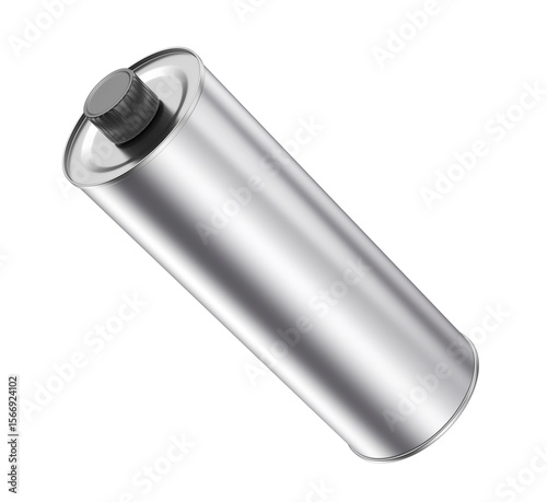 Blank silver round tin bottle for olive oil, motor oil or other liquids on transparent background