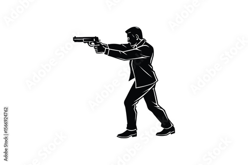 Man in Suit Holding a Gun Silhouette