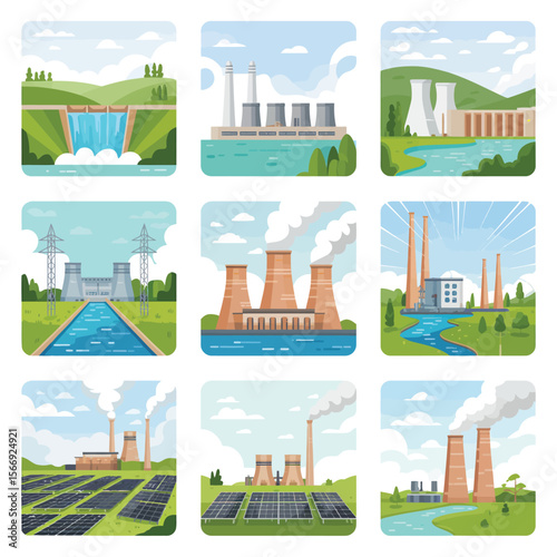 Collection of diverse power generation plants including hydro solar and thermal energy sources