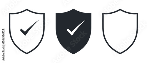 Set of three shield icons with checkmarks representing security and verification