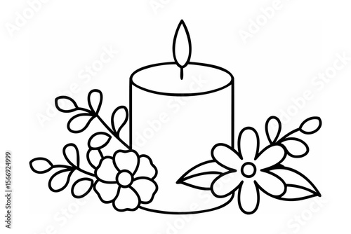 Candle with floral decoration flame wick
