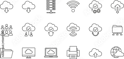 Cloud computing and networking icons for data storage and transfer concept