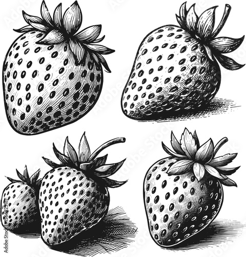 Juicy Sweetness Strawberry fruit vintage linework ink sketch hand drawn pen drawing summer vector illustration background