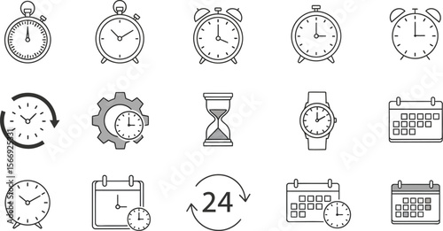 Time management vector icons set deadline planning schedule and productivity