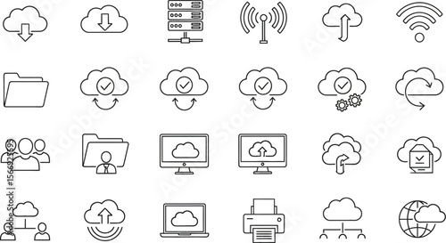 Cloud computing icons set vector illustration for technology and data transfer