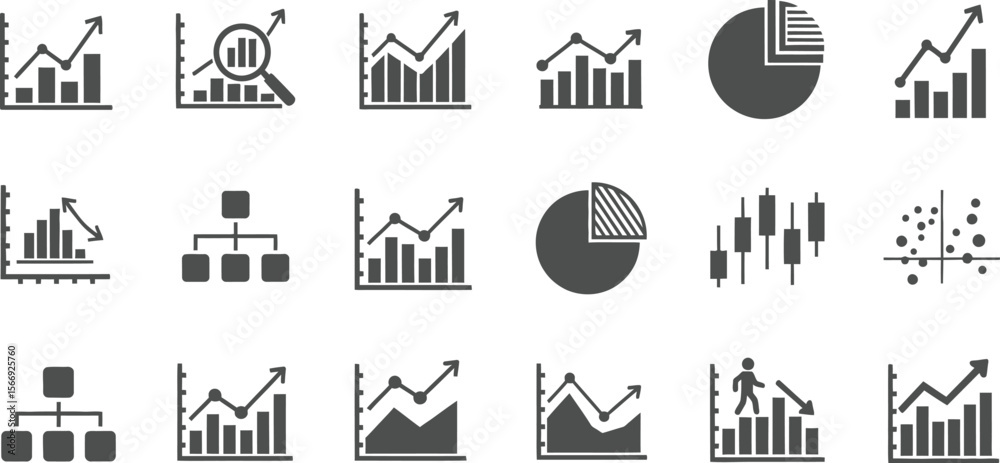 Naklejka premium Business data analysis charts and graphs icons for financial presentation use