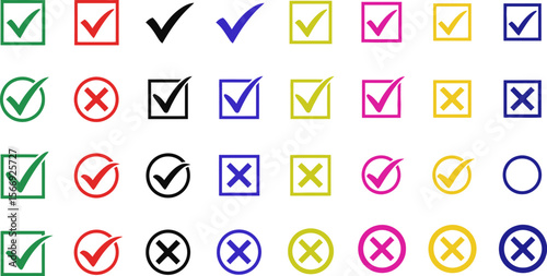 Check mark and cross vector set for correct wrong choice true false design