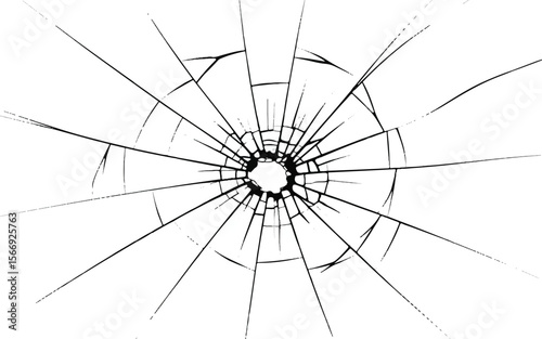 Shattered Glass High-Resolution Vector Illustration of Broken Glass with Cracks and Hole