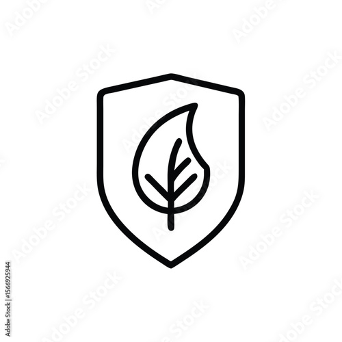 Outline leaf inside shield symbol on handdrawn nature
