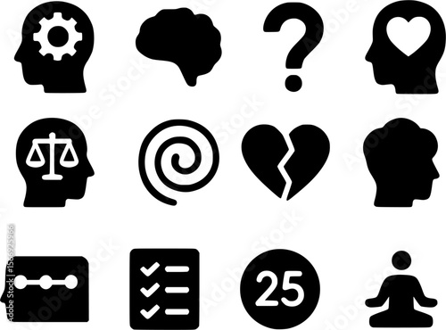Human Mind Icons Representing Thought, Emotion, and Decision-Making Processes