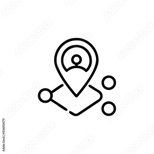 Line art location pin icon with person inside connecting shapes on marker navigation