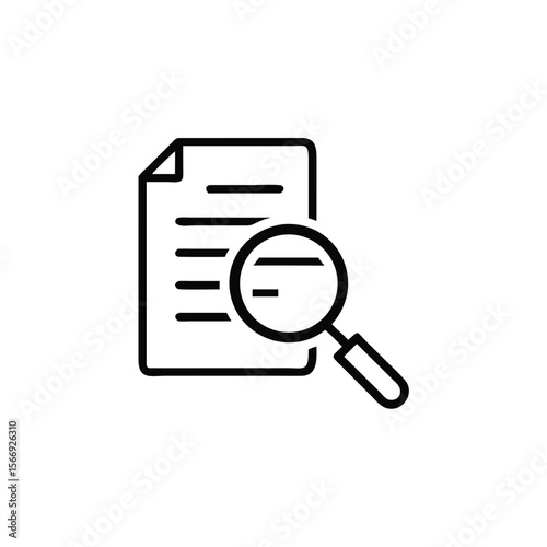Line art document with horizontal lines magnifying glass on paper page